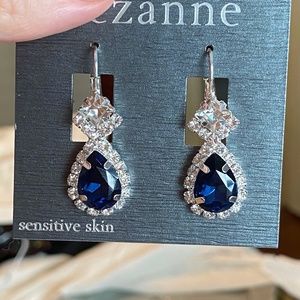 Cezanne Pear Drop Sapphire and Rhinestone Earrings